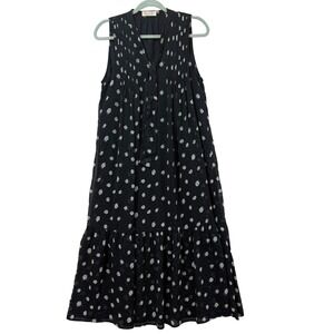 Doe and Rae Navy Polka Dot Tie Neck Sleeveless Tiered Midi Dress Small